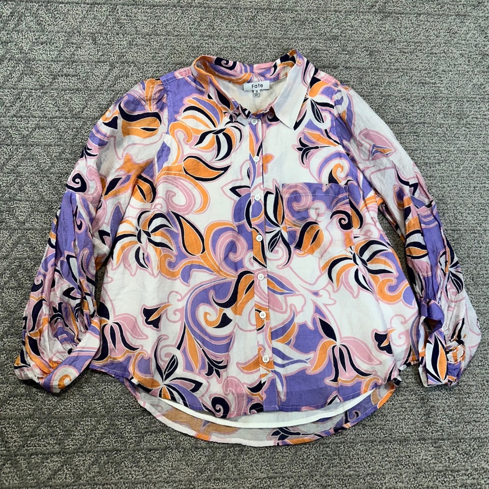 Fate Floral Button Down Blouse Top Long Sleeve Multicolor Women's
